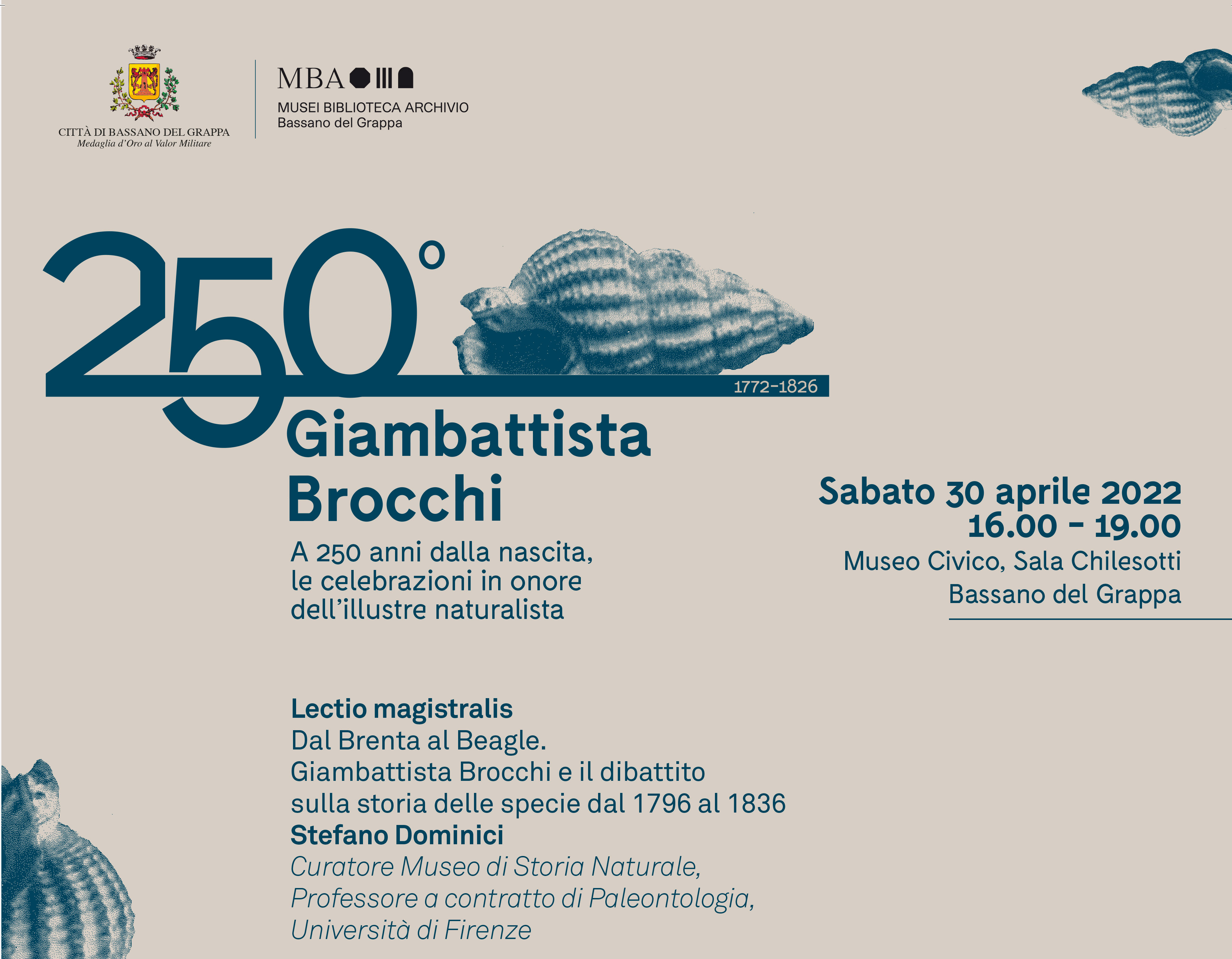 GIAMBATTISTA BROCCHI CONVEGNO per il 250° anniversario della nascita, Museo Civico,Bassano del Grappa, sabato 30 aprile
